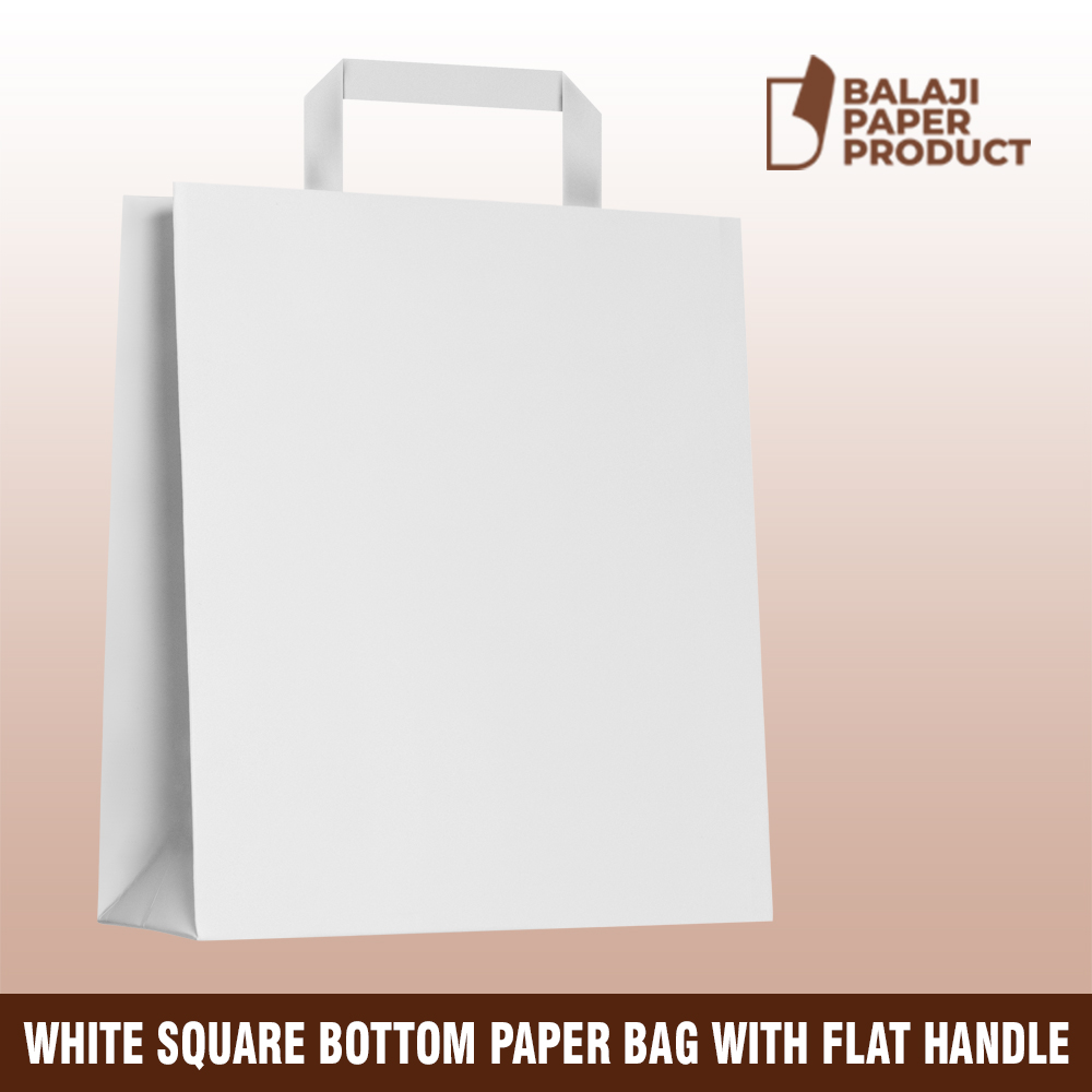 White Square Bottom Bag With Flat Handle